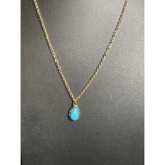 Gold Tone Chain Necklace With Turquoise Colored Teardrop Pendant - Picture 3 of 5